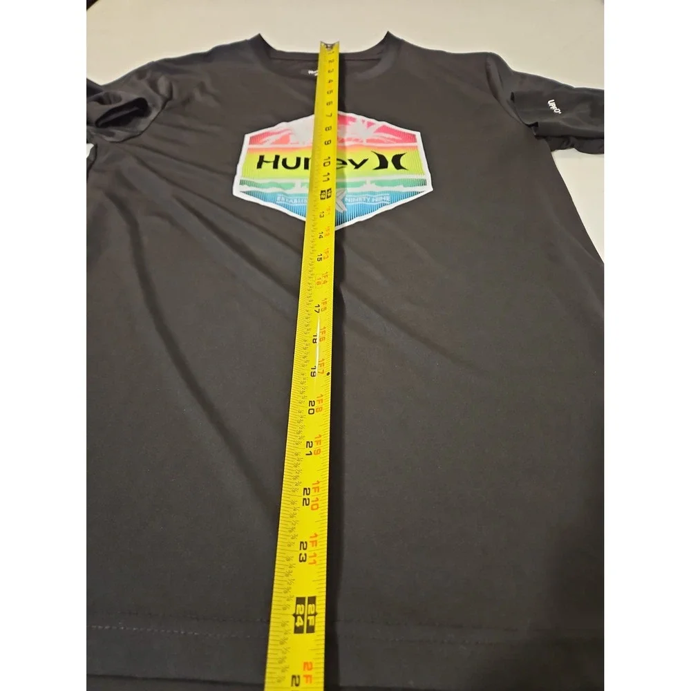 Hurley Swim Shirt Youth Size 14/16 Black UPF 50+ Neon Graphic Swimwear Logo(190